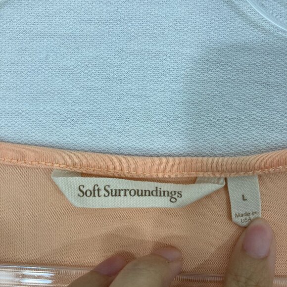 Soft Surroundings Orange Key Hole Stretch Knit 3/4 Sleeve Comfy Top Large - Picture 2 of 10